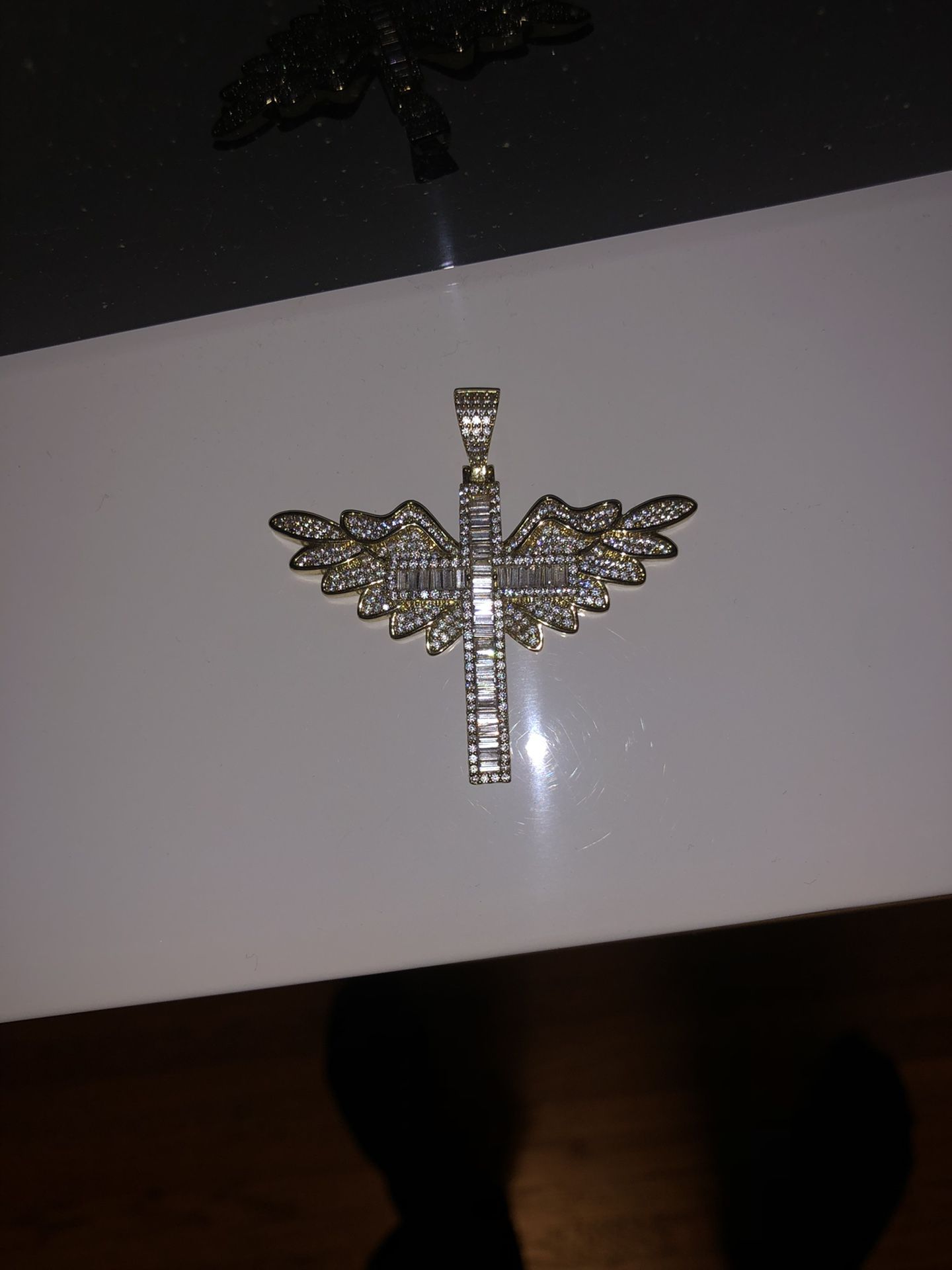 Mens Iced Out Cross Pendant With Angel Wings