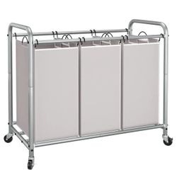 -Section Laundry Sorter with Wheels 29.5 L x 16.9 W x 31.5 H Gray