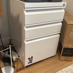 White Metal Rolling Filing Cabinet