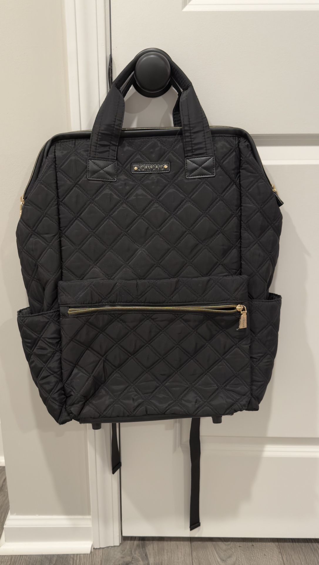 Joan And David Black Diamond Quilted Backpack W Mini Pouch