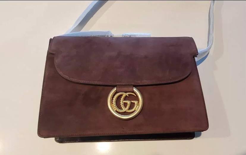 Gucci Brown Suede GG Torchon Ring Shoulder Bag