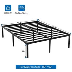 Queen Bed Frame, 18 inch High Metal Platform Bed Frame, 2200 LBS Weight Capacity, Heavy Duty, Noise Free, Easy Assembly, Black