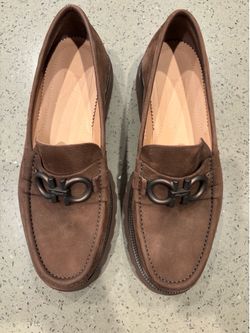 Ferragamo loafers with Gancini ornament brown suede