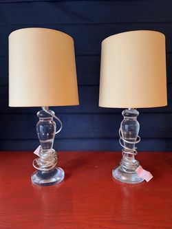 Clear Acrylic Lamps (pair) with cream shades