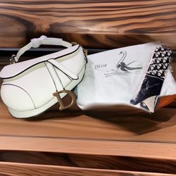 Dior White Calfskin Saddle Bag Purse 