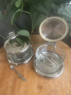 Pair of Stainless and Glass Salt/Sugar Cellars $40