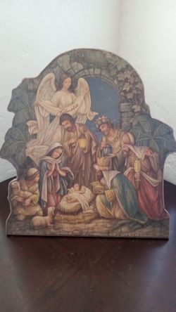 Christmas In July Nativity Scene Hand Painted Arched Wall Plaque With an Easel Back