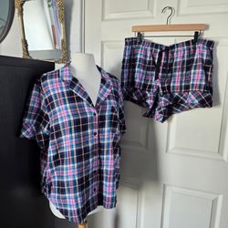 Victoria's Secret pink blue plaid pajama shorts set