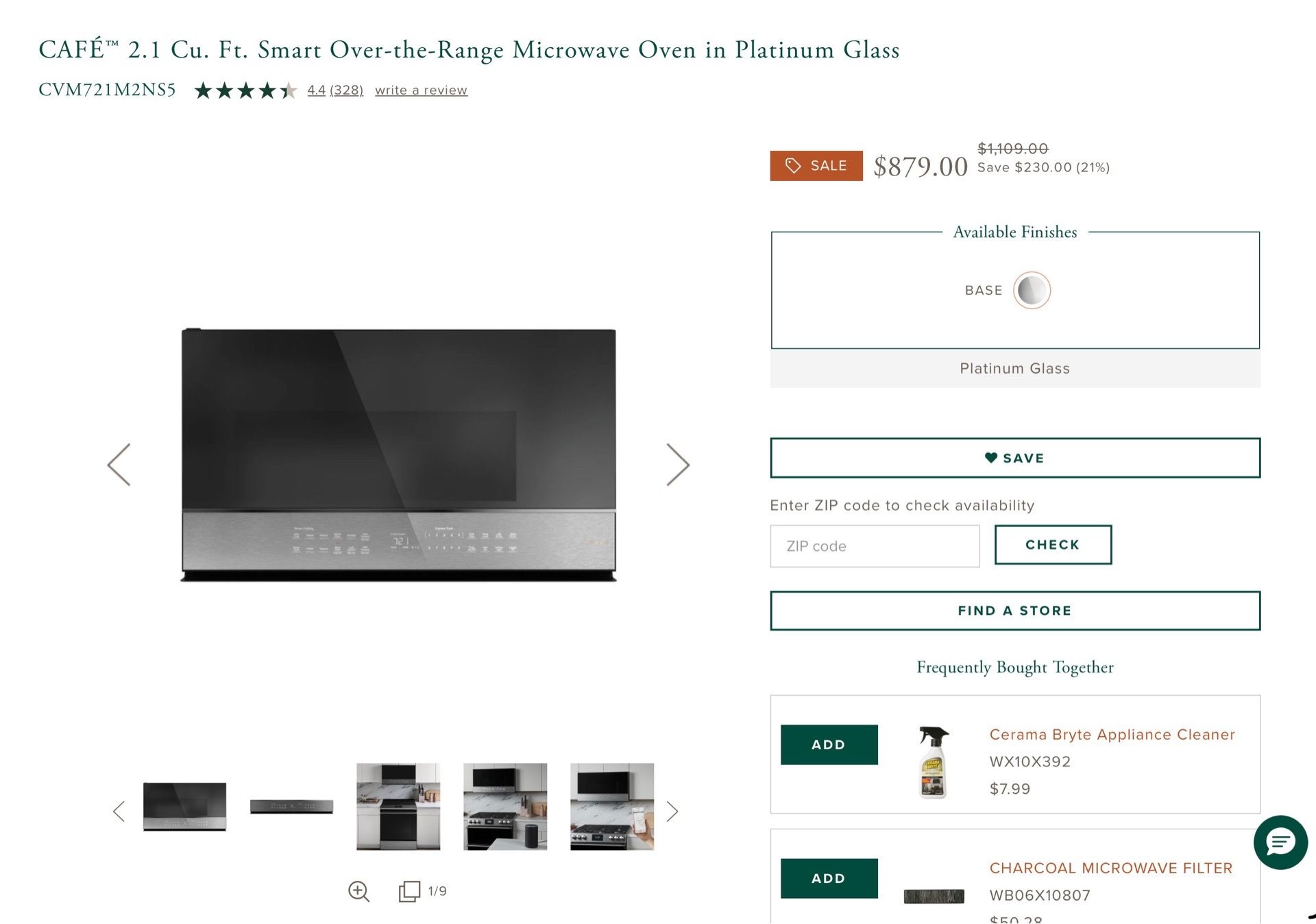 CAFÉ™ 2.1 Cu. Ft. Smart Over-the-Range Microwave Oven in Platinum Glass