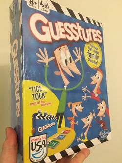 New Guesstures Board Game by Hasbro Charades Family Game Night Ages 8+ Kids- Brand new factory sealed!