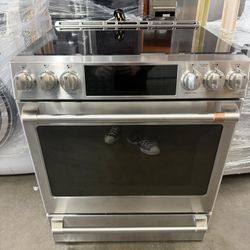 GE Cafe 30 in. 5 Burner Element Smart Slide-In Electric Range in Stainless Steel