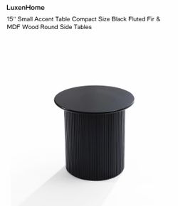 LuxenHome Black Fluted Round Accent Table – Compact 15”