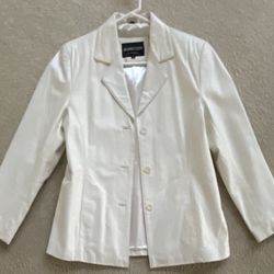 WOMENS WHITE LEATHER JACKET COAT JULIANO CELINI SZ LG