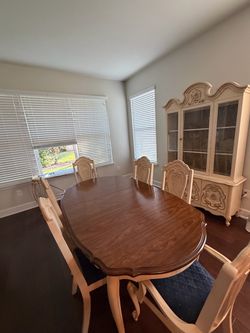Antique Dining Table & Lighted China Cabinet