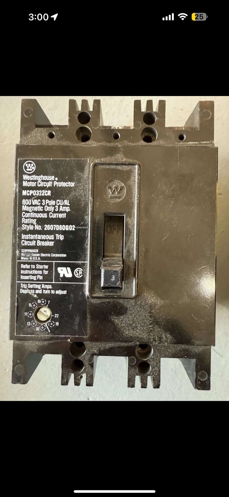 Westinghouse MCP0322CR Motor Circuit Breaker Protector 3 Pole
