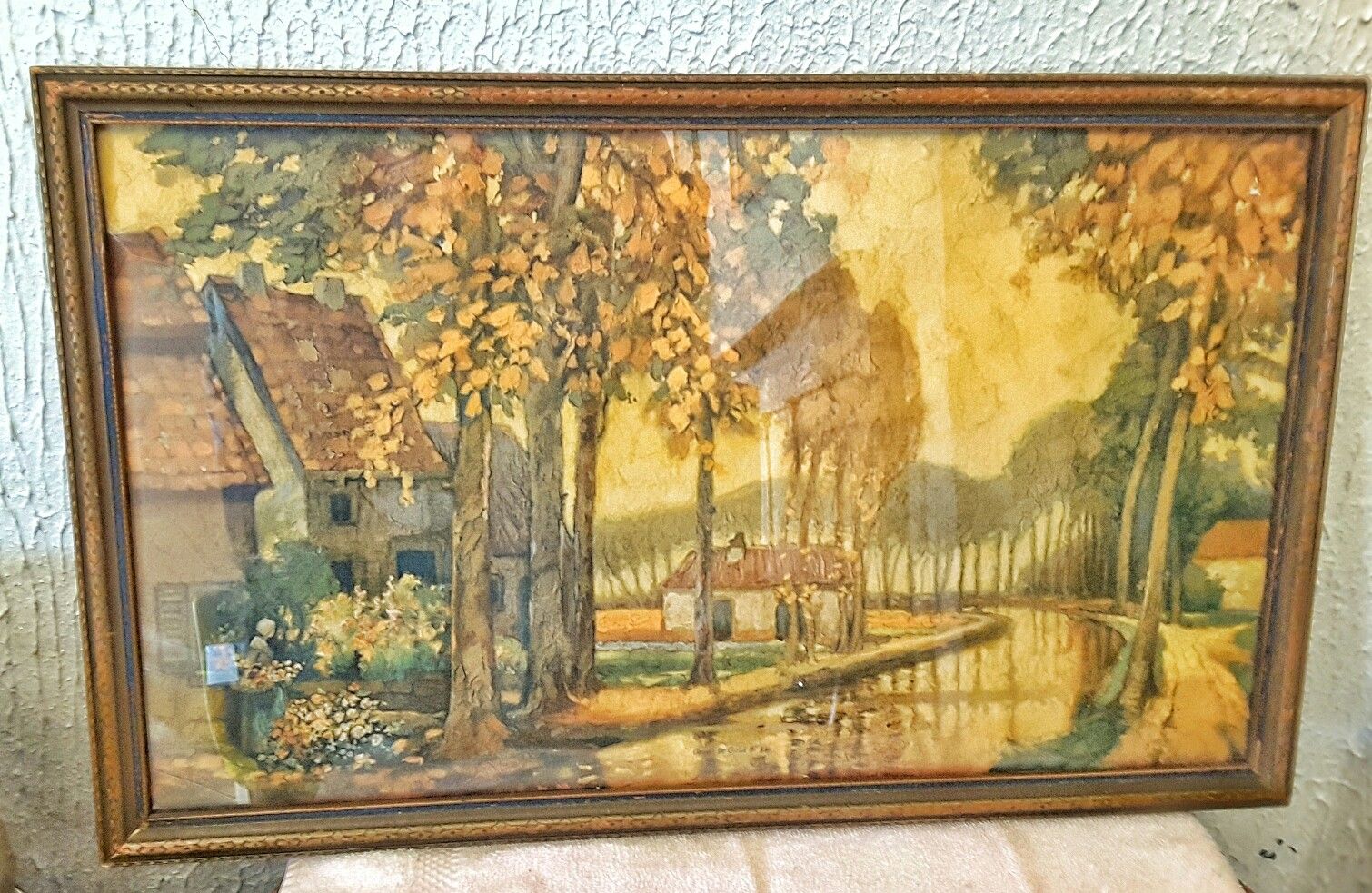 25.5" x 15.5" arts and crafts mission style antique framed print GOLD TO GREEN