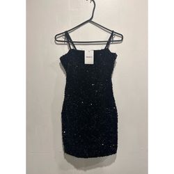 black sequin dress