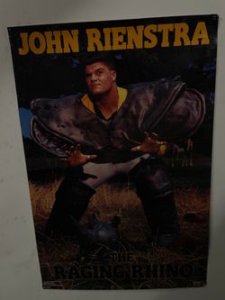 Vintage 1980s John Rienstra the raging rhino poster
