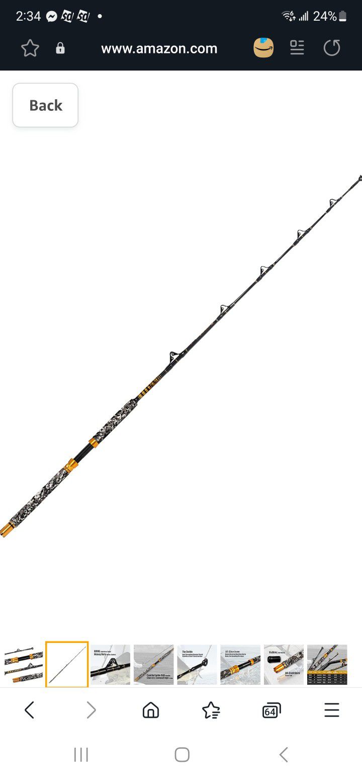 Fiblink 1-Piece Saltwater Offshore Trolling Rod 6-Feet Big Game Rod Conventional Boat Fishing Pole