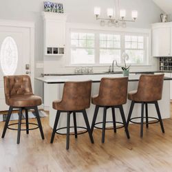 Swivel Counter Stool, Dark Brown. Set Of 4