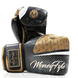 MoneyFyte Boxing Gloves for Men & Women for Boxing MMA, etc. - Black/Gold, 14oz.