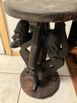 African Hand-Carved Wooden Figural Stool