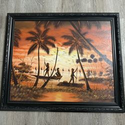 Oil Painting By Max Rico Pierre Scene Vibrant Beach Scene Framed 23x27