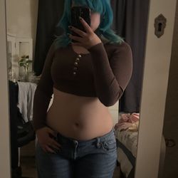 Brown Ribbed Long Sleeve Crop Top Size Small