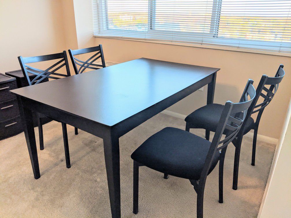 MOVING SALE - Wooden Dining Table With 4 Cushioned Metal Chairs