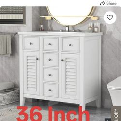 36" Bathroom Vanity with Two Cabinets and Five Drawers