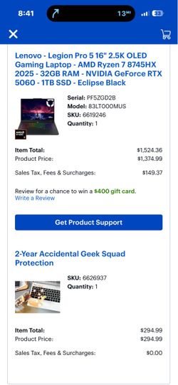 Lenovo Legion Pro 5 OLED Gaming / CAD Laptop + Geek Squad Protection — $1,100 OBO