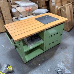 44in Rectangular Propane Fire Pit T1ble, 50,000 BTU Outdoor Firepit with Cover and Wind Guard, green