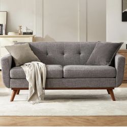 Tbfit 65" W Loveseat Sofa, Mid Century Modern Love Seat Couches for Living Room, Button Tufted Upholstered Small Couch for Bedroom, Solid and Easy to 