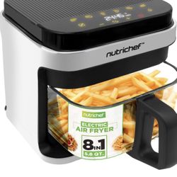 Air Fryer, Nutrichef 5.8 | 8-1 Preset Cook Modes | Transparent Fry Bowl for Best Cooking Results | Cook Shrimp, Steak, Fries, Wings, Chicken & Mo