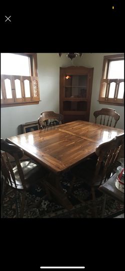 Dining room table chairs and hutch