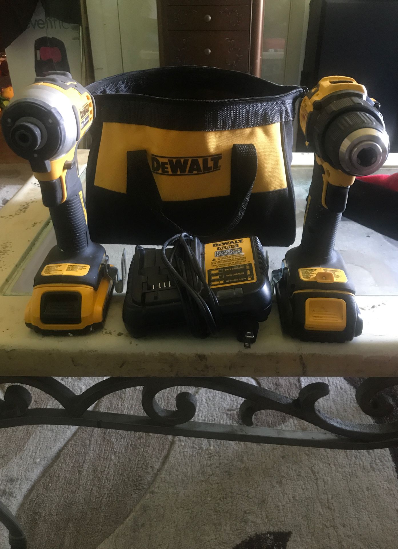 Dewalt 20v impact and driver drill with charger plus two batteries