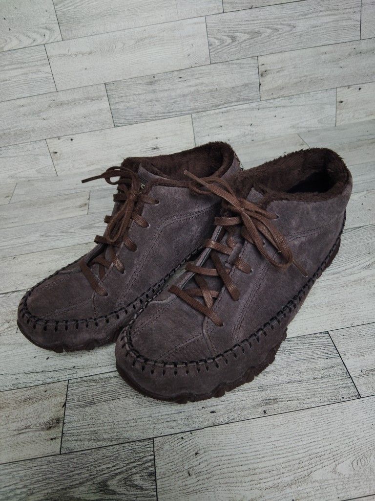 Skechers Bikers Totem Pole Brown Choc Suede Ankle Boot Memory Foam Ladies Sz 5.5