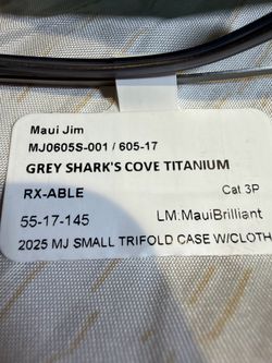Maui Jim Sunglasses Grey Sharks Cove Titanium RX-Able. 2025 MJ Trifold Case w/cloth.