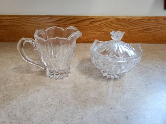 Gorham Cut Clear Lead Crystal Lotus Pattern Cream & Sugar Set