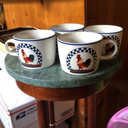 Set Of 4 Century Stoneware Rooster Cups