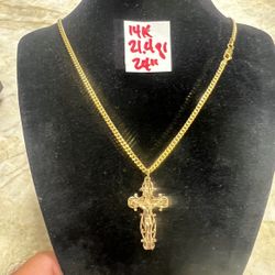 14K Solid Gold Chain and Pendant For Wedding 21.4Gr 24 Inches Long 