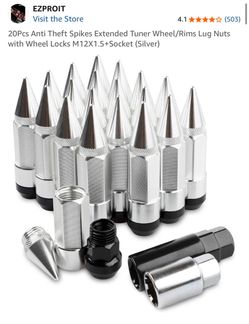 20Pcs Anti Theft Spikes Extended Tuner Wheel/Rims Lug Nuts with Wheel Locks M12X1.5+Socket (Silver)