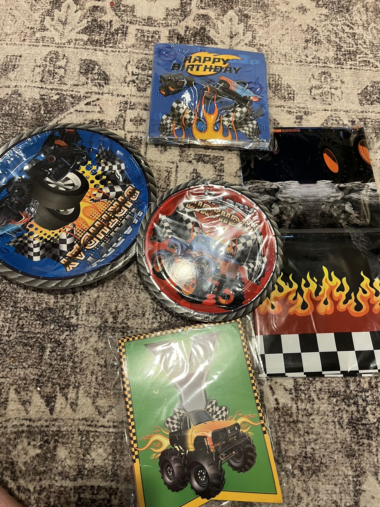 Monster Truck Party Decorations Plates Napkins Table Cover Birthday Banner
