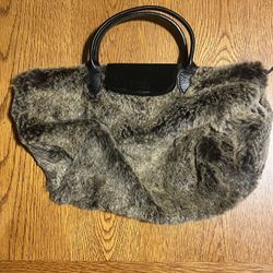 LONGCHAMP Limited Edition Le Pliage Rabbit Fur Tote Bag