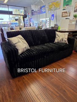 Sofa Bed, Black Color, Fur-Like Jumbo Corduroy, New in the Box.