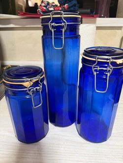 Vintage cobalt blue glass canister set