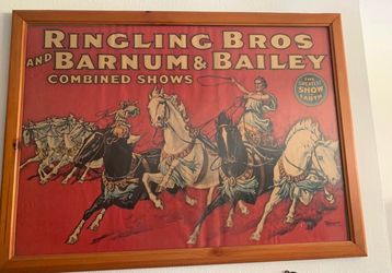 Vintage 1970s Framed Ringling Bros and Barnum & Bailey Circus Poster - Chariot Race