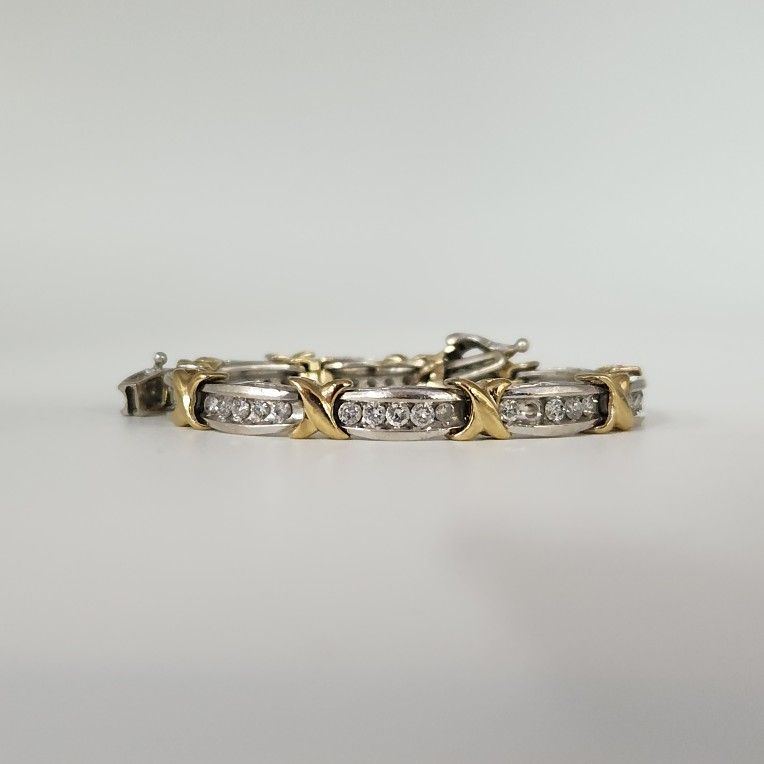 Timeless Grace 10k Two Tone Gold And Diamond X-link Bracelet 7"