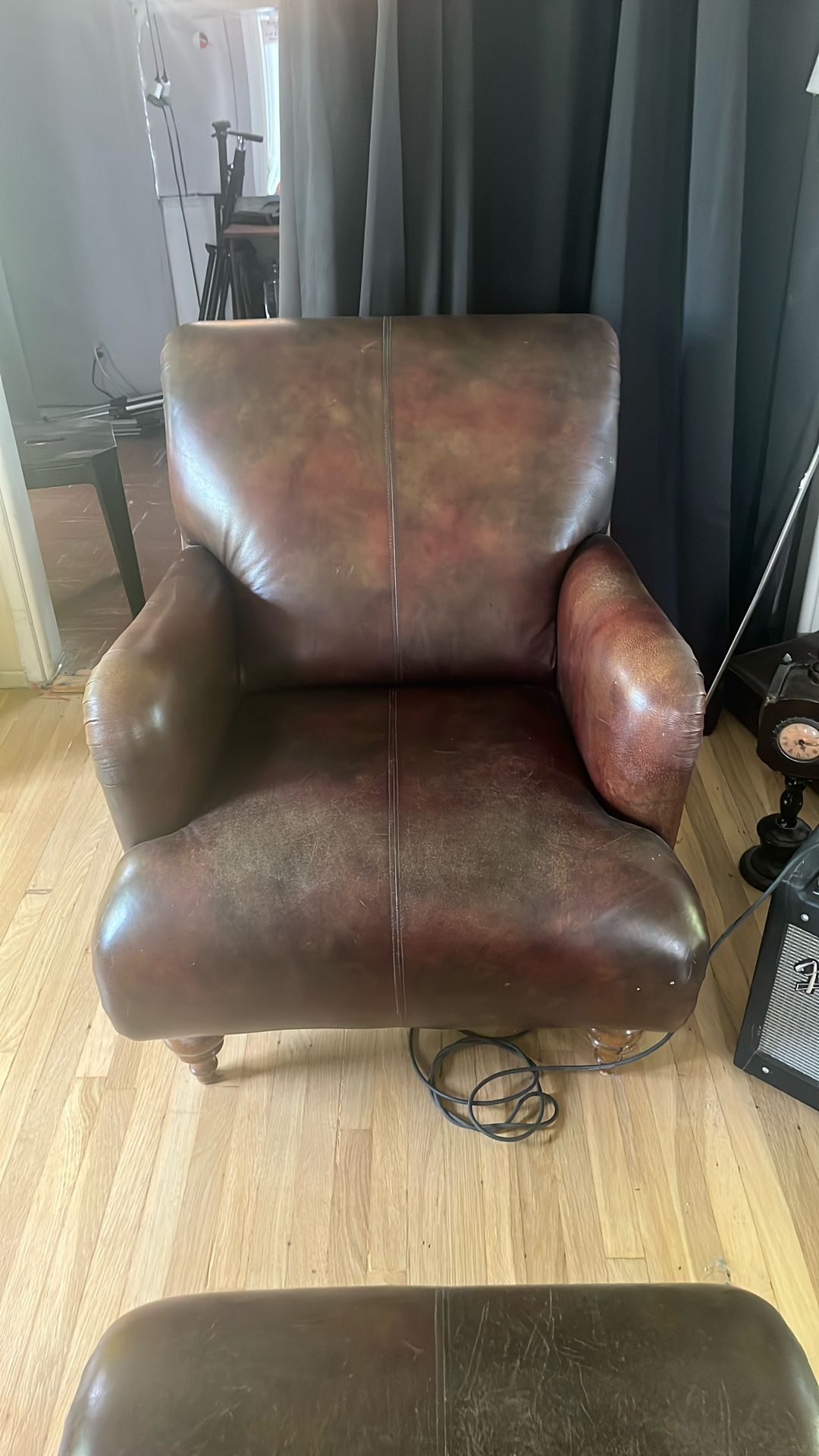 Classic Cognac Brown Leather Chair with Ottoman