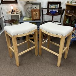 Pair Of Taupe Saddle Stools